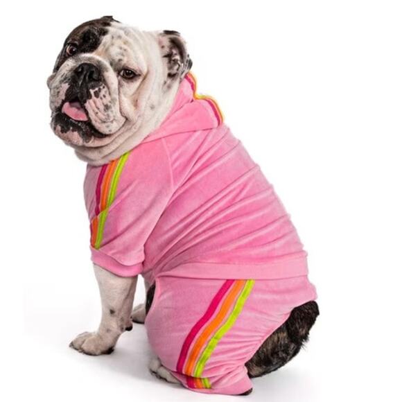 FabDog Bright Pink Neon Striped Imitation Tracksuit Pet Clothing - Picture 2 of 3